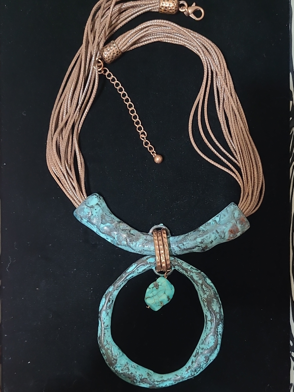 Turquoise Patina Multi-Strand Statement Necklace - Handcrafted